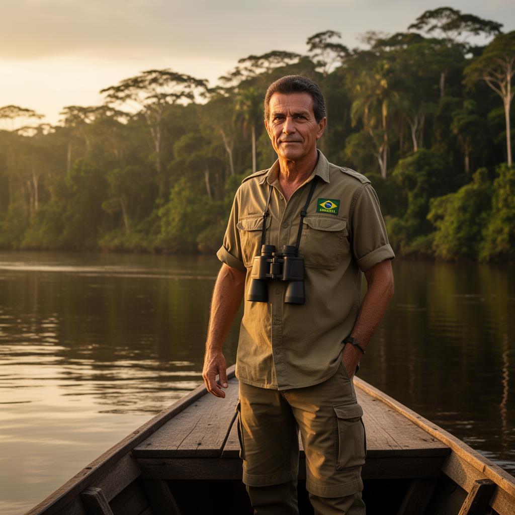 Guide Figueiredo Magalhães on a boat at the Rio Negro